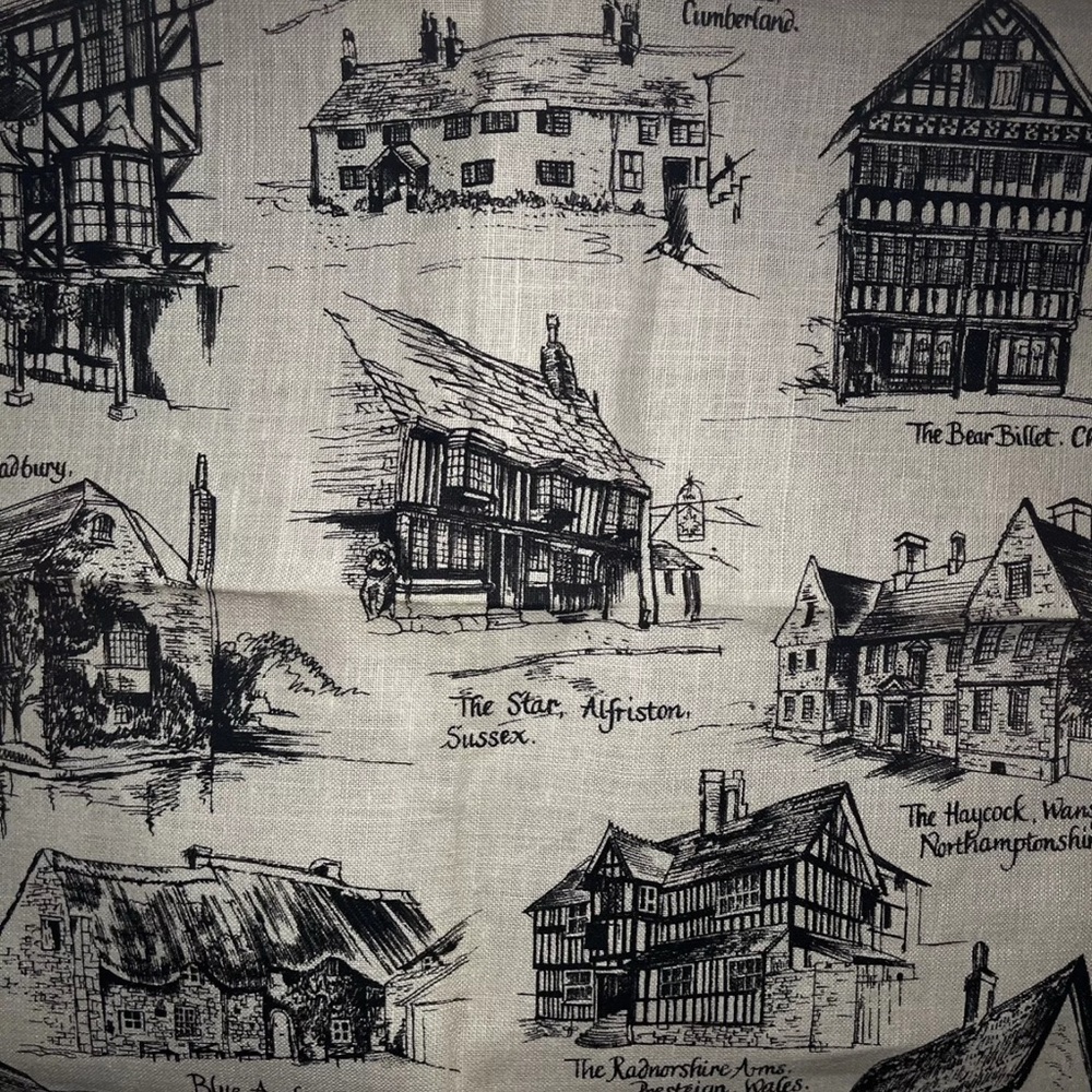 Horrockses Tea Towel “Old Inns” 100% Irish linen 1960s Vintage Original - Picture 11 of 14